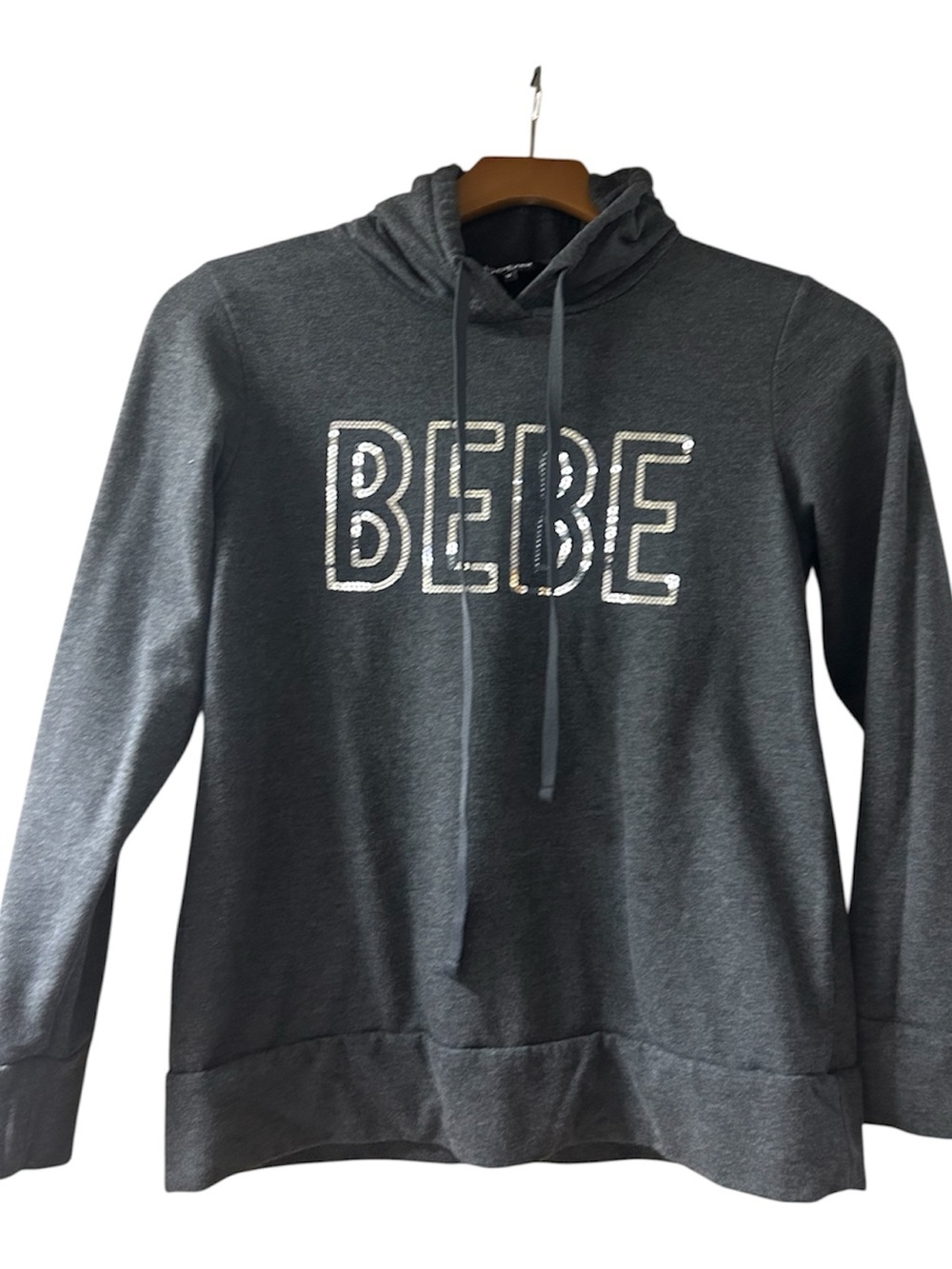 BEBE Sport Gray Pullover Jeweled Hoodie with Logo